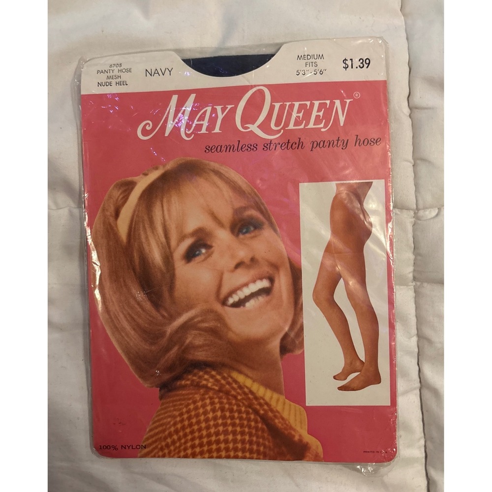 NEW Vintage May Queen Navy‎ Pantyhose Seamless Stretch Medium 5'3"-5'6"